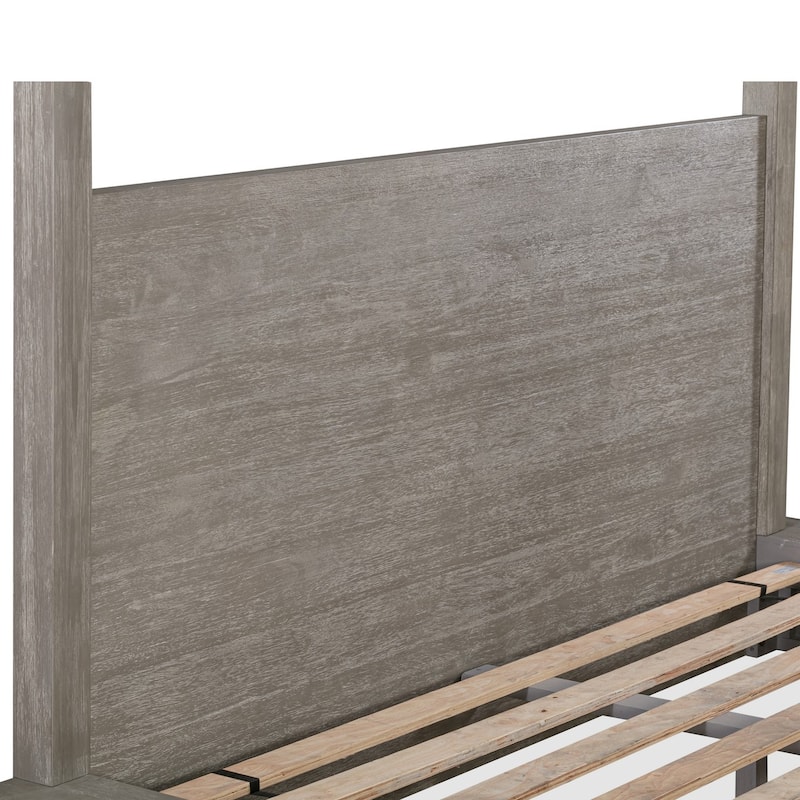 Nels Queen Platform Canopy Bed, Low Profile, Mitered Edges, Mineral Gray