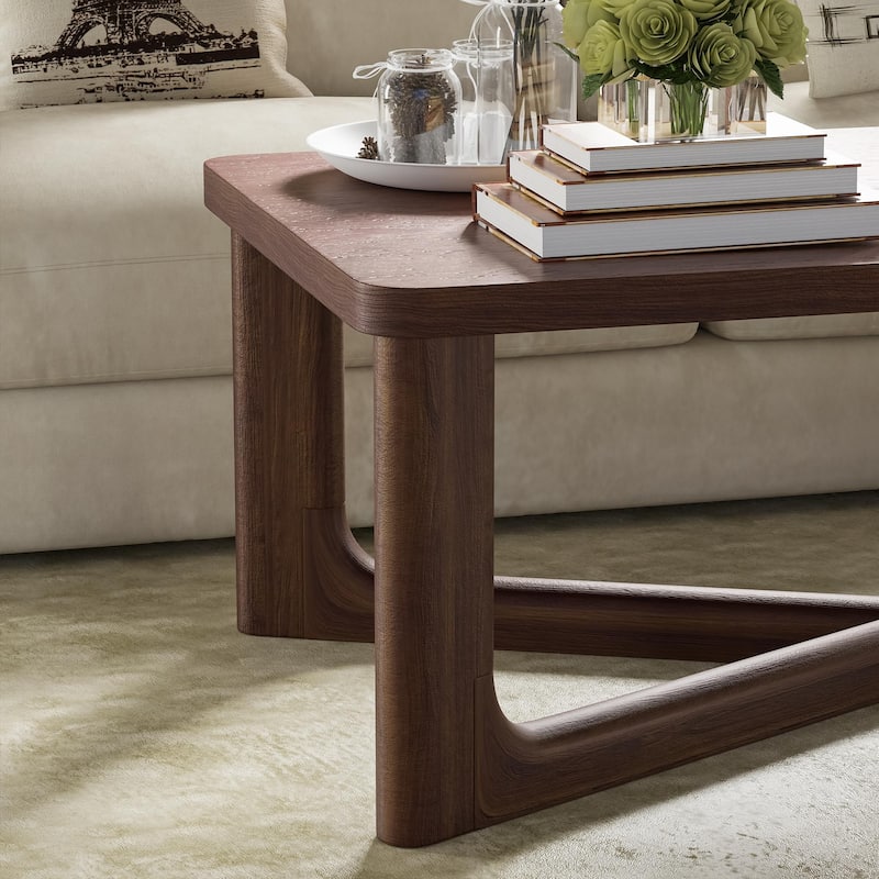 Modern Coffee Table Farmhouse Solid Wood Coffee Table with Cross Sturdy Legs Center Table for Home Office Living Room