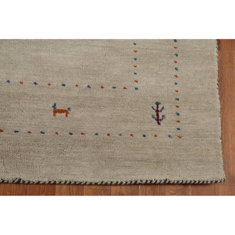 Beige Tribal Gabbeh Oriental Rug Hand-Knotted Wool Carpet - 5'4"x 7'10"