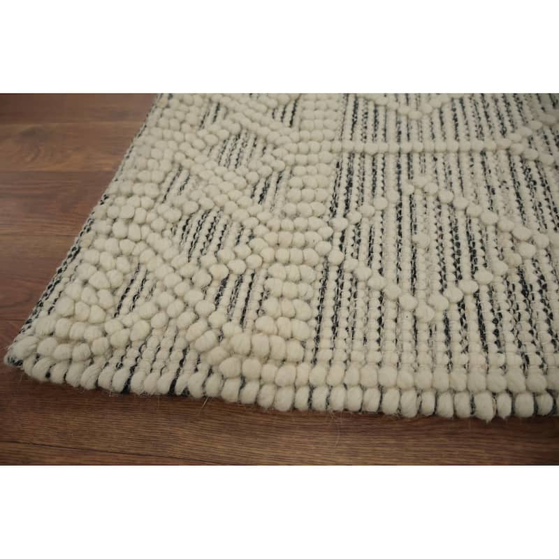 Hand Knotted Oriental 100% Wool Carpet Modern Geometric Beige & Ivories Modern Gotti Design Area Rug - 3' 8'' X 2' 3''