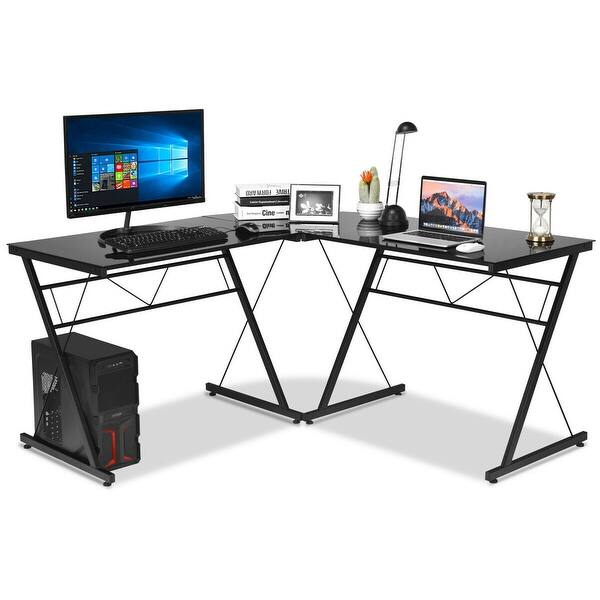 Shop Gymax L Shape Computer Desk Tempered Glass Laptop Table