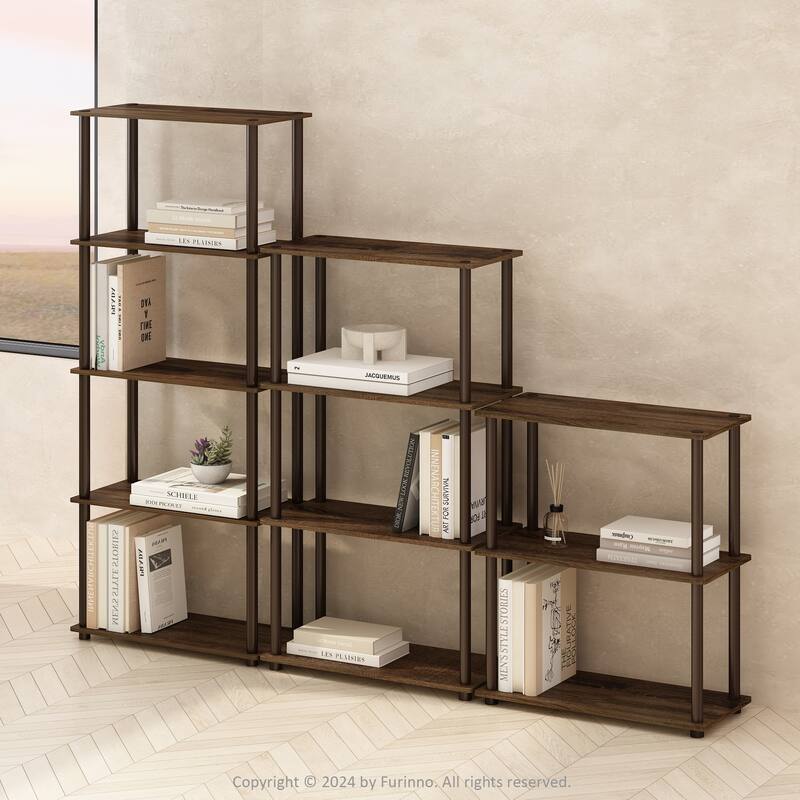 57.4 in. Tall Walnut/Brown Wood 4-Shelf Bookcase