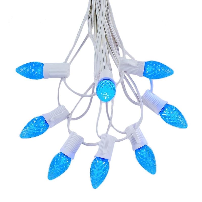 25 Foot C7 LED Christmas Light Set, Hanging String Lights, White Wire - Blue