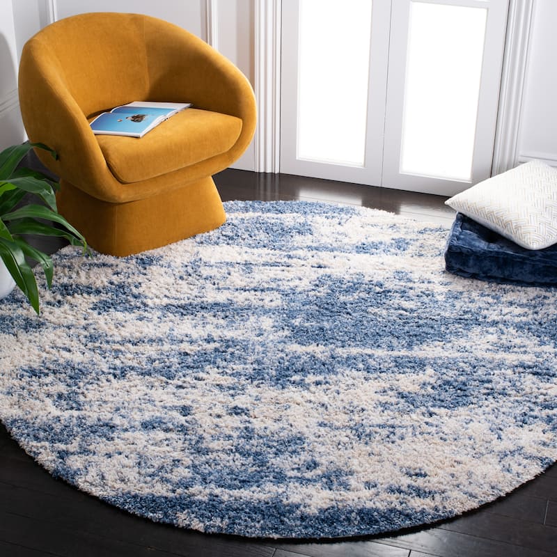 SAFAVIEH Berber Shag Tikvah Modern 1.2-inch Thick Rug - 6'7" Round - Beige/Blue