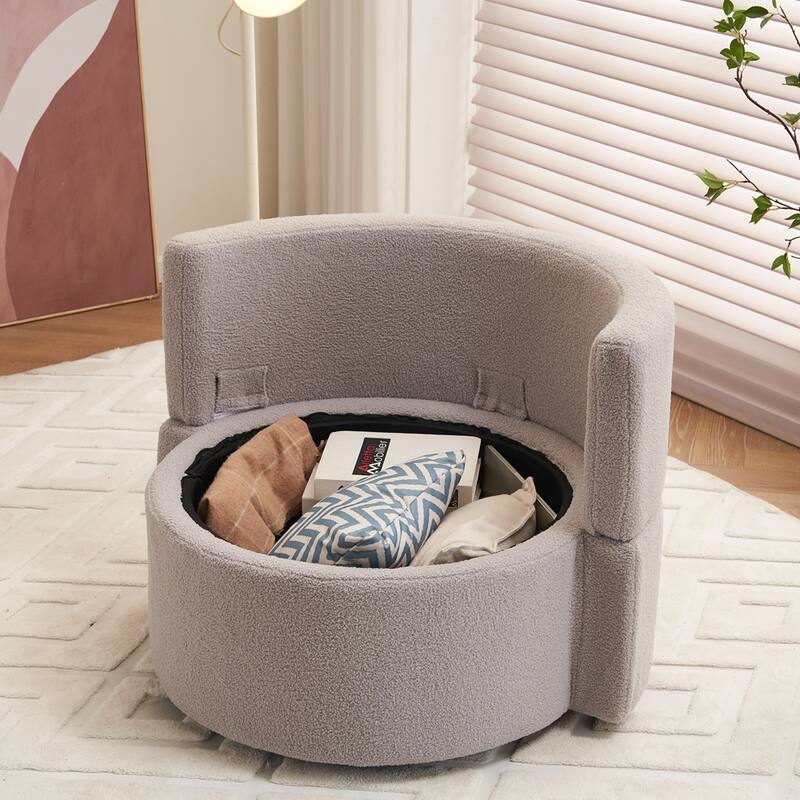 Teddy Fabric Swivel Storage Chair With Back Cushion