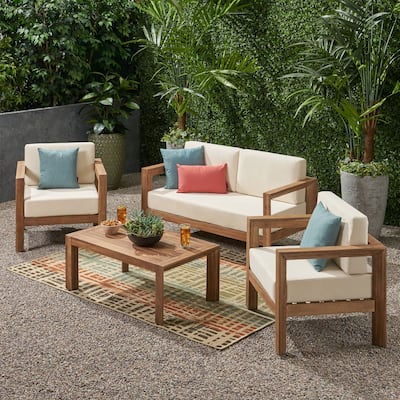 Genser Outdoor 4-piece Acacia Wood Chat Set by Christopher Knight Home