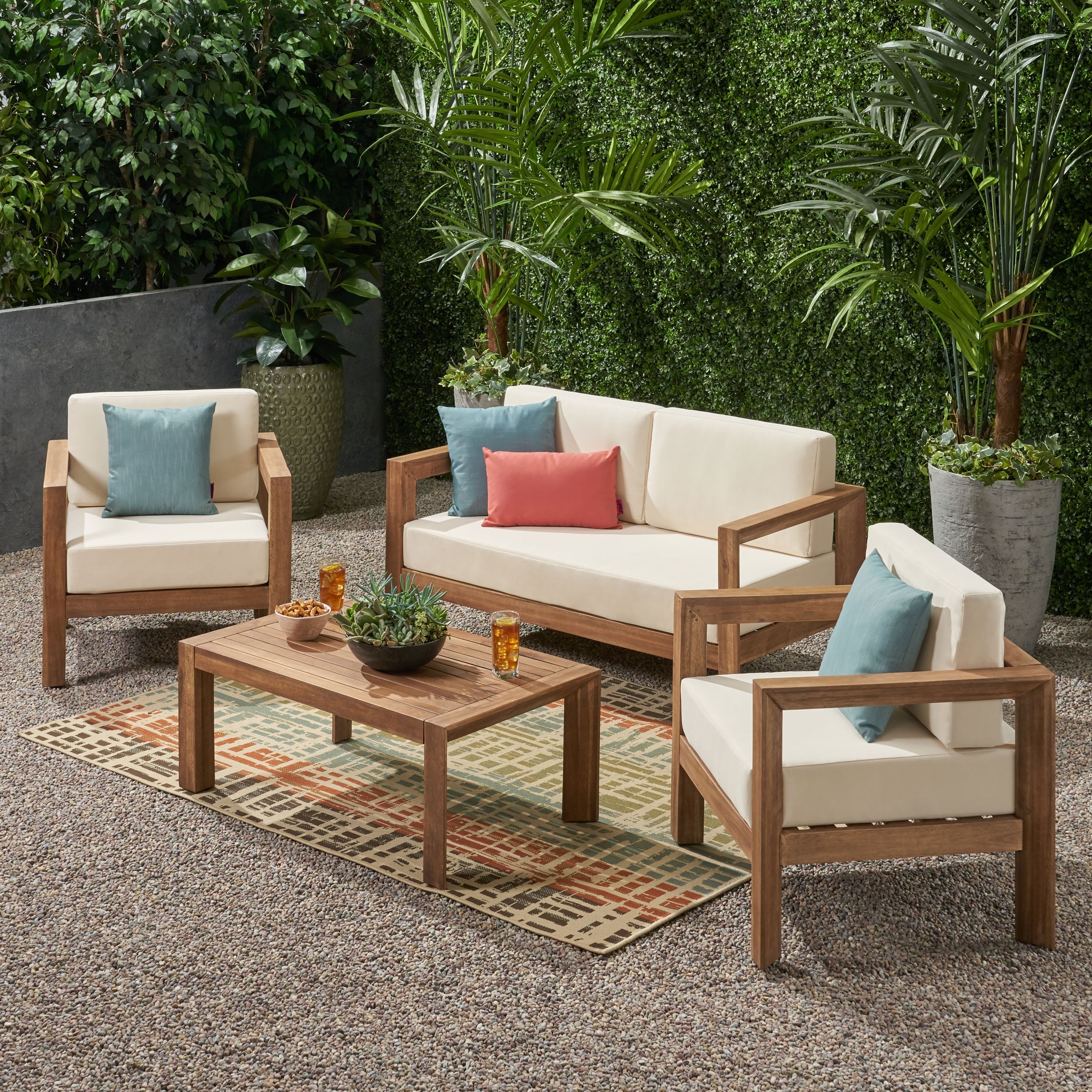 Genser Outdoor 4-piece Acacia Wood Chat Set by Christopher Knight Home