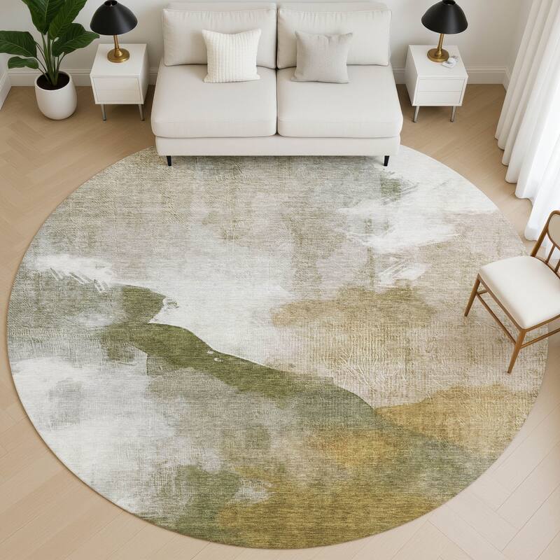 Premium Washable Super Soft Abstract Contemporary Mayfield Rug - Green - 8' x 8'