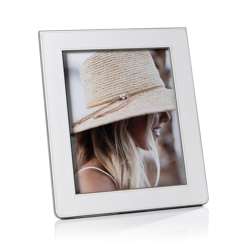 Nappa Leather Photo Frame - White & Gray - 8" x 10"