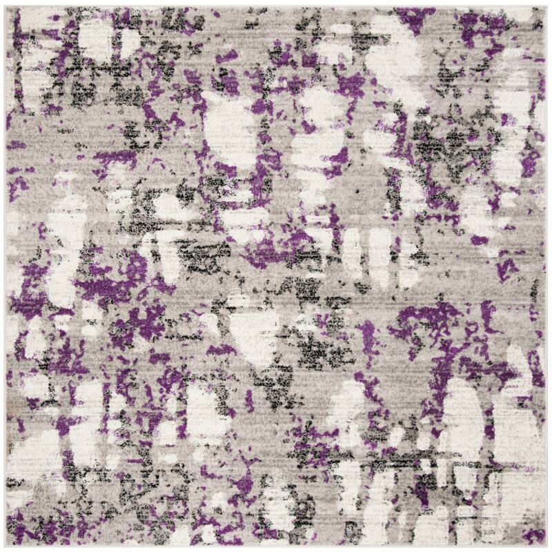 SAFAVIEH Skyler Roumpini Modern Abstract Rug - 8' x 8' Square - Grey/Purple