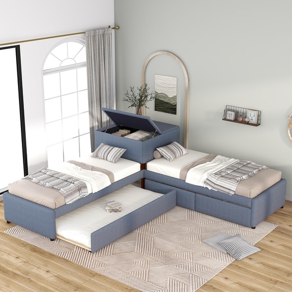 L shaped twin beds with sale trundle