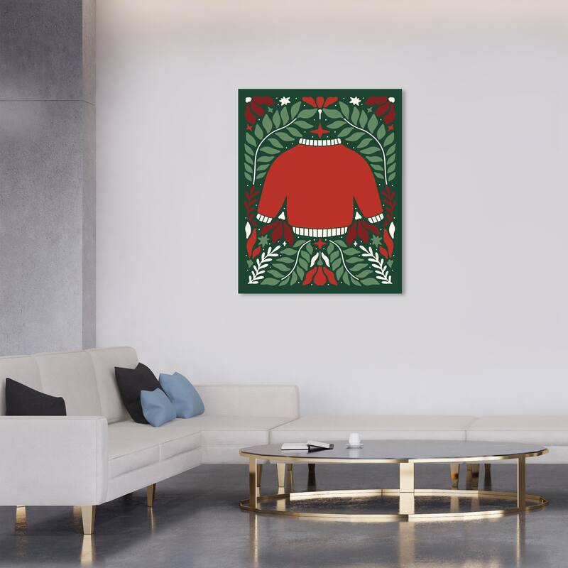 Wynwood Studio Canvas Holiday and Seasonal Cute Red Sweater Red Scandinavian Wall Art Canvas Print - 30 x 36