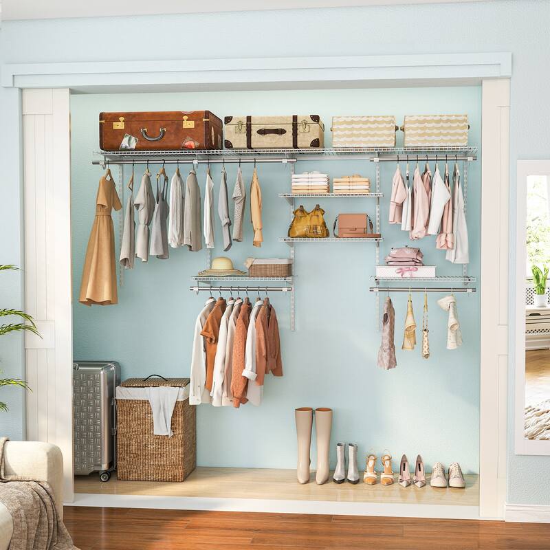 Gymax Wire Closet Organizer System Wall-mounted Adjustable Storage