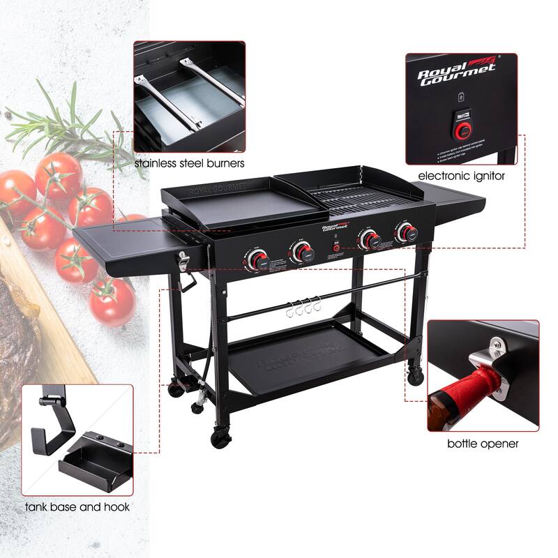 Royal Gourmet GD402 4Burner Portable Flat Top Gas Grill and Griddle