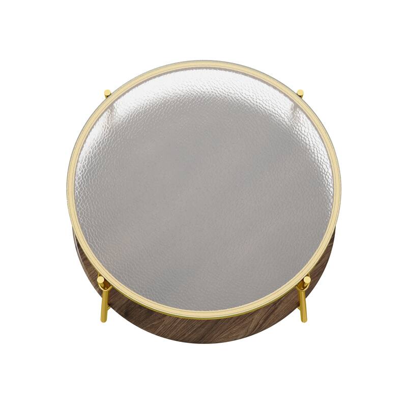29.9" Round Coffee Table, Luxurious Center Table for Living Room, 2-Tier Storage Table with Glass Top and Gold Base