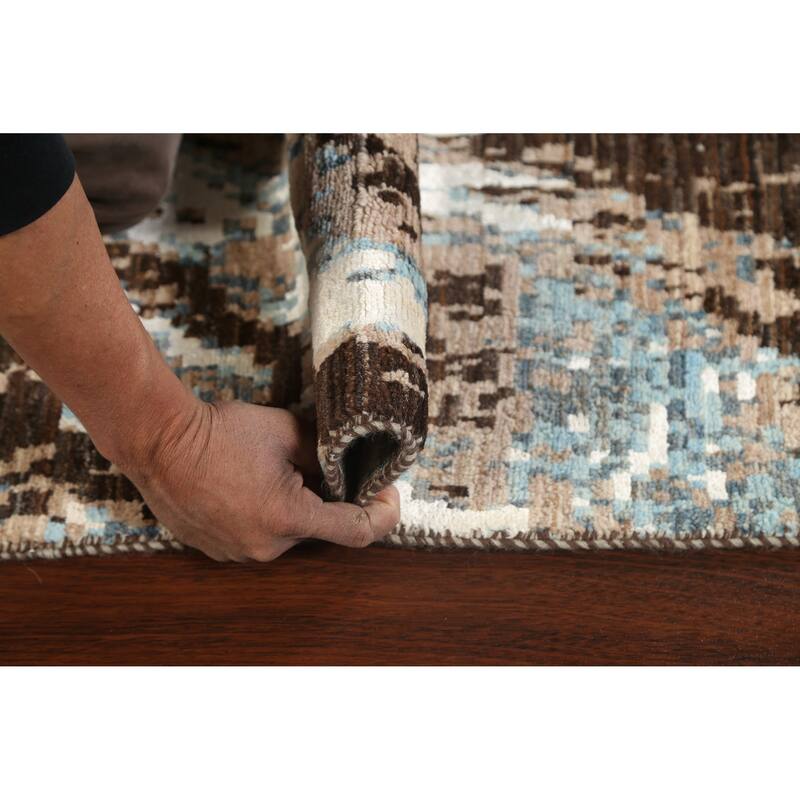 Wool/ Silk Vegetable Dye Oriental Abstract Runner Rug Hand-knotted - 2'7" x 9'10"