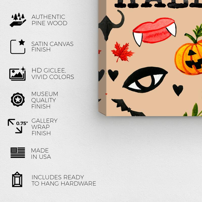 Wynwood Studio Prints Typography and Quotes Happy Halloween Pattern White Modern & Contemporary Wall Art Canvas Print