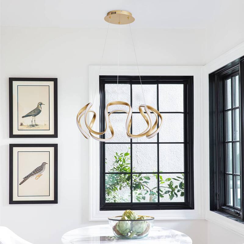 1-Light Wavy Linear Curve Adjustable LED Chandelier - 17.7"D×6.7"W×65.5"H(Adjustable)