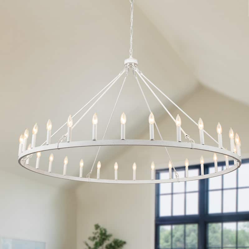 Vyolette 60 in. 30-Light Extra Large Farmhouse Round Wagon Wheel Chandelier, Classic Dining Room Living Room Chandelier