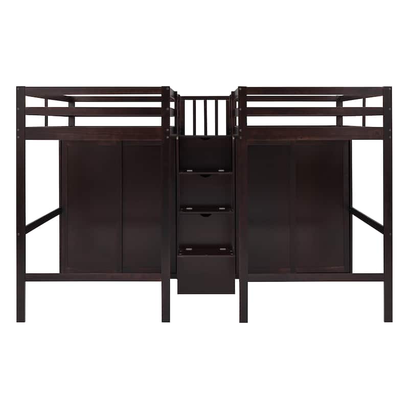 Double Twin Loft Beds with Wardrobes and Staircase