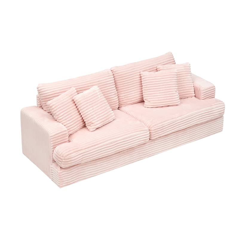 Corduroy Upholstered 3 Seater Sofa, Oversized Cloud Deep Seat Couch with 4 Lumbar Pillows, Loveseat for Living Room, Apartment