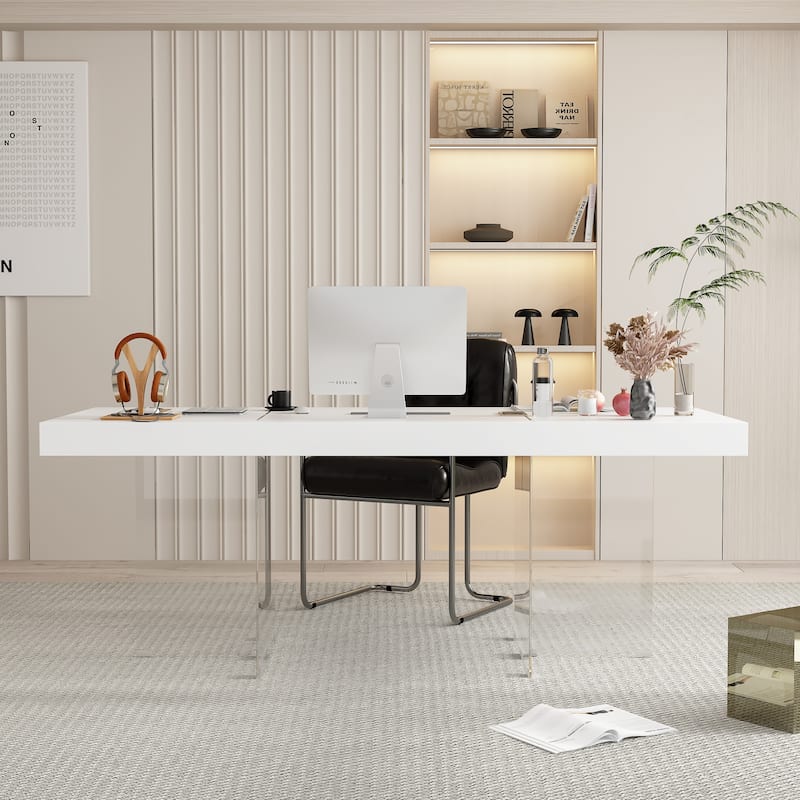 Meeting Desk Computer Desk Sleek Dining to Desk Glass-Leg Elegance