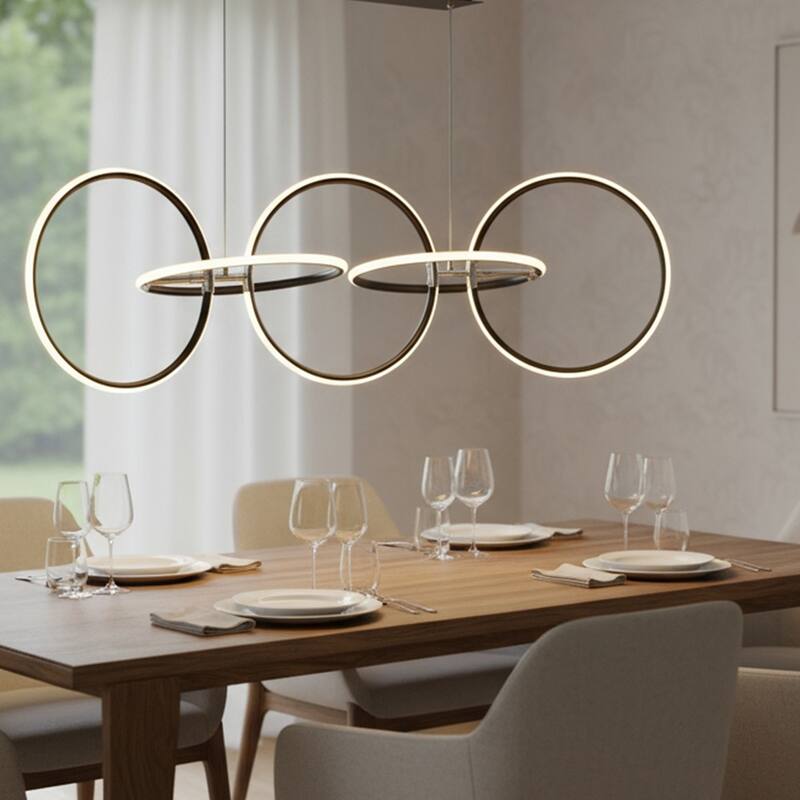 5 Light LED Array Pendant in Black Finish, Chained Ring Design - Black Finish