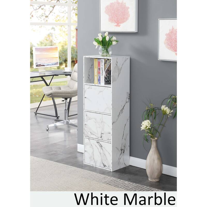 Convenience Concepts Xtra Storage 3 Door Cabinet with Shelf - White Faux Marble