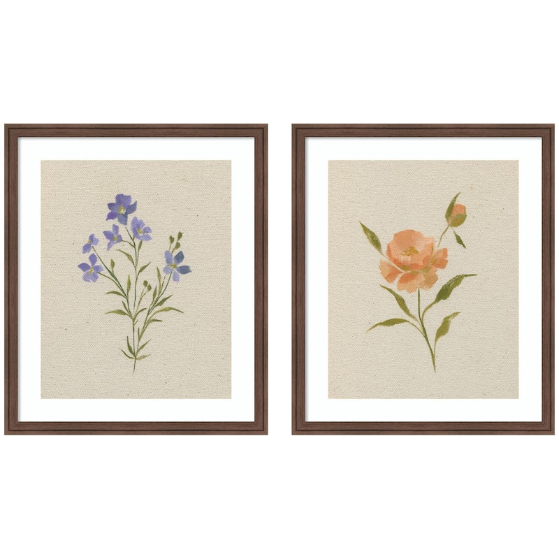 Kate and Laurel AQ Simple Blooms 2 Piece Framed Wall Art Print Set by Annie Quigley - 2 Piece Set 21x25