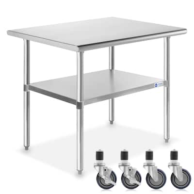 36 x 24in NSF Stainless Steel Prep Table with Casters