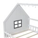 preview thumbnail 11 of 31, Full Size House Bed with Window and Fence Design, Solid Wood Floor Montessori Bed with LED Light and Roof Frame