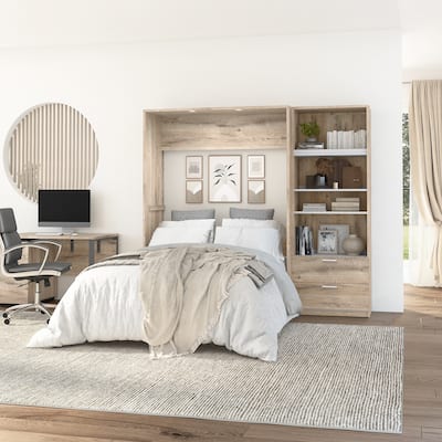 Cielo Full Murphy Bed and Shelving Unit with Drawers by Bestar
