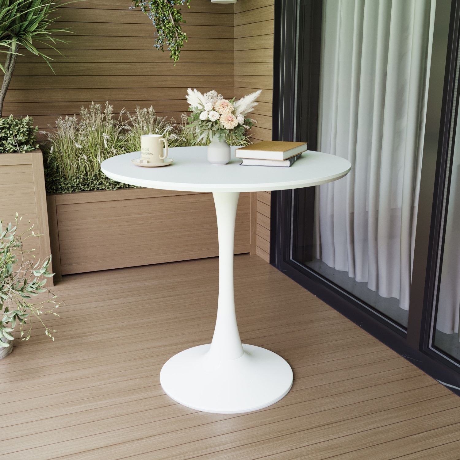 31.5" White Round Dining Table, Tulip Table Kitchen Dining Table 2-4 People with MDF Table Top & Pedestal Base, Mid-Century End
