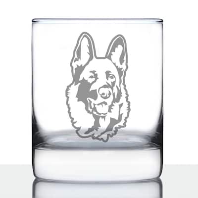 German Shepherd Face - Whiskey Rocks Glass - Dog Gifts - 10.25 Ounce