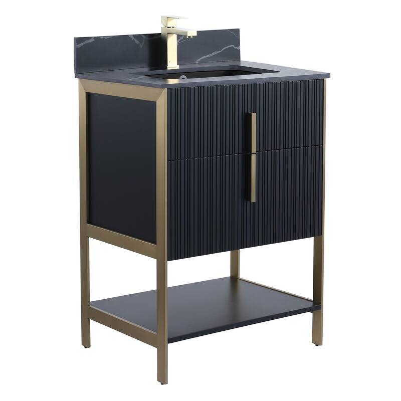 Fine Fixtures Serenity Modern Bathroom Vanity with Black Sintered Stone Top