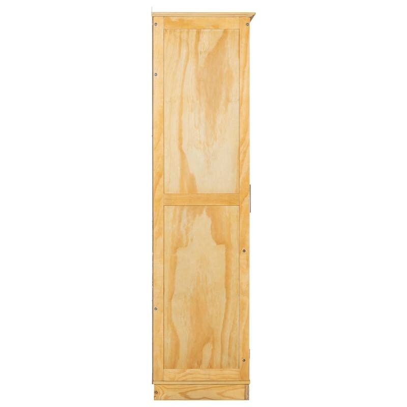 75" Tall Pine Wood Kitchen Pantry Cabinet with Glass Doors Four Drawers and Anti-Tipping Safety Features