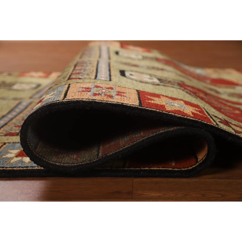 Hand Knotted Oriental 100% Wool Carpet Traditional Tribal Green Heriz (serapi) Runner Rug - 9' 11'' X 4' 1''