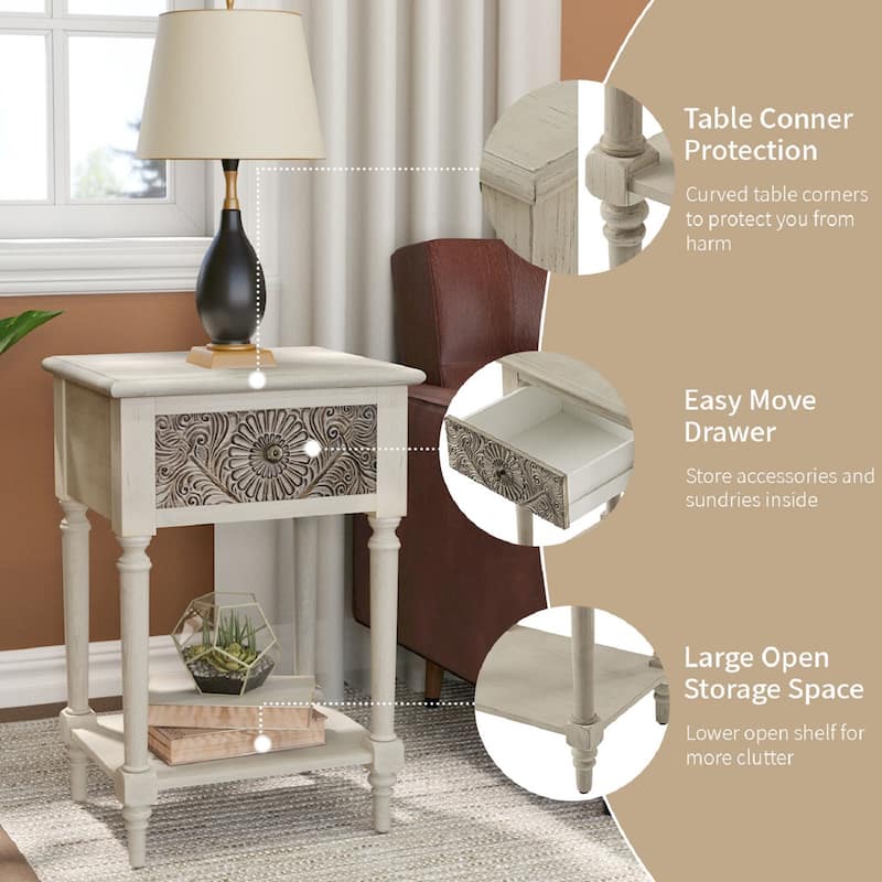 SUNBURY Vintage Solid Wood Nightstand with Drawer