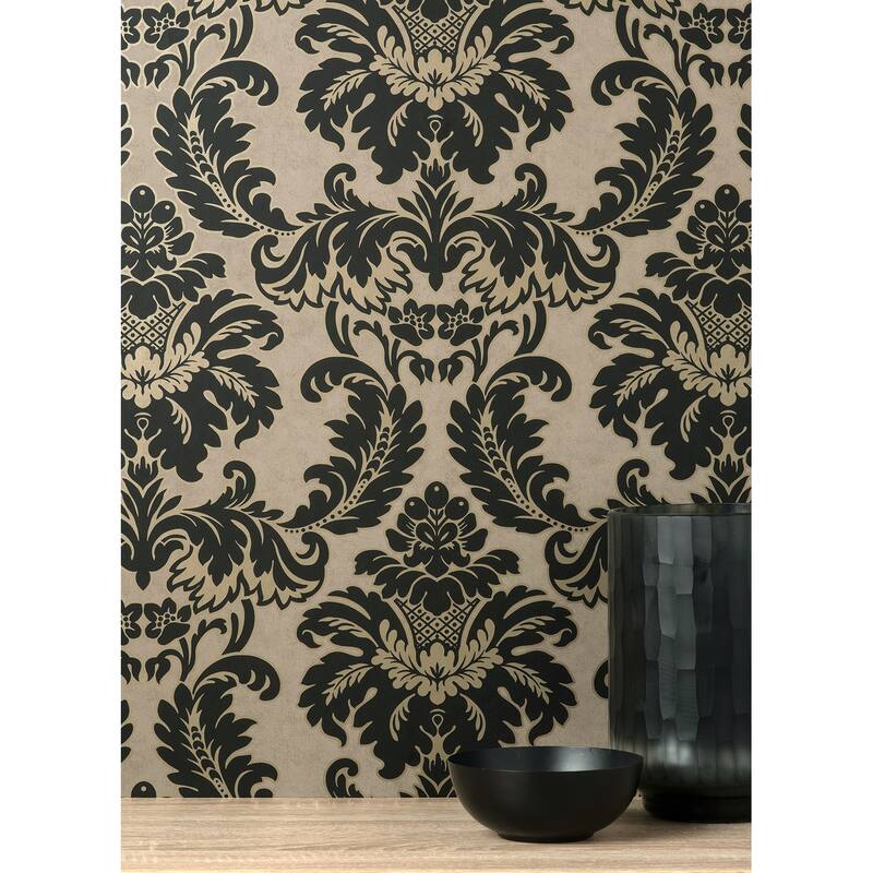 Brewster Windsor Black Damask Wallpaper