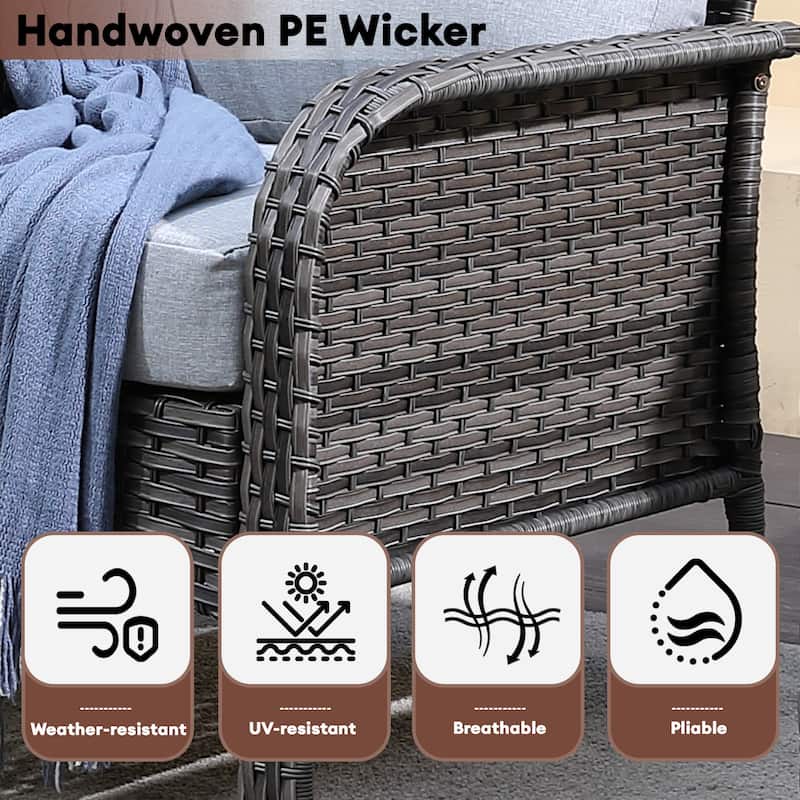 XIZZI 2-piece Outdoor Furniture Wicker Loveseat Sofa Set with Coffee Table