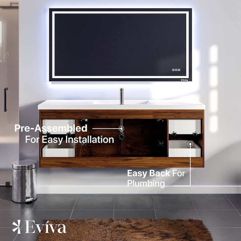 Eviva Axel 60"W Rosewood SS Bath Vanity with Integrated Acrylic Top