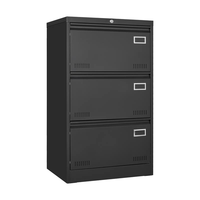 Modern File Cabinet Lateral File Cabinet Metal File Cabinet with 3 Drawers and Lock for Home Office, White