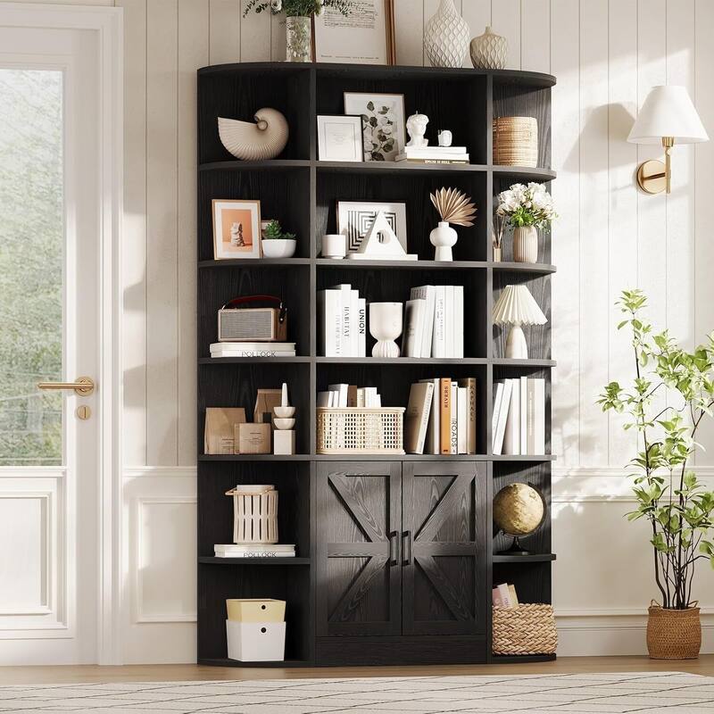 6 Tier Freestanding Bookcase with Storage Cabinet for Living Room Home Office
