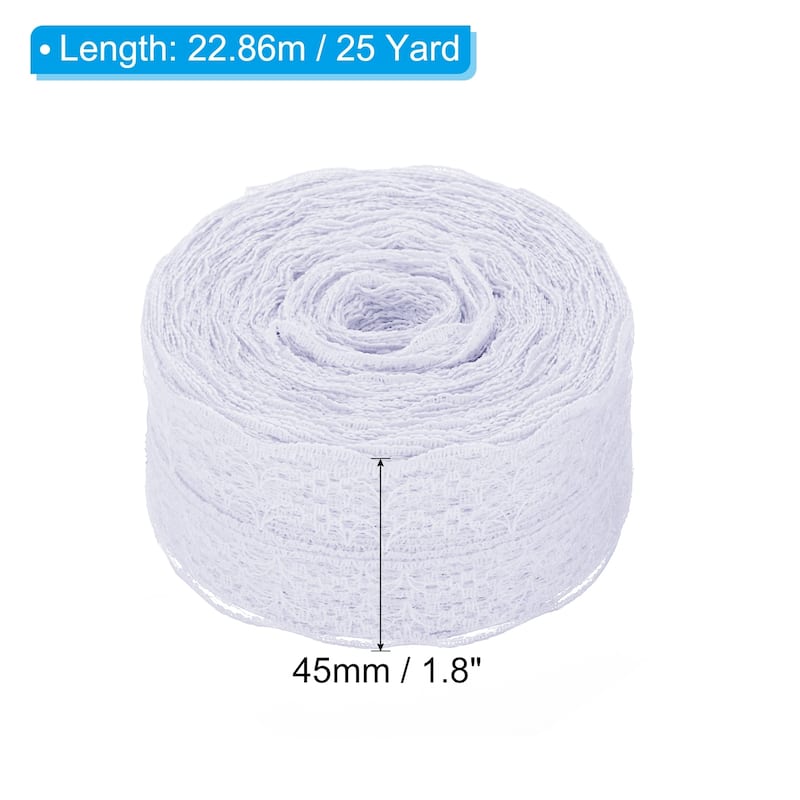 1.8" Wide 25 Yards Lace Trim Ribbon Sewing Craft Roll Wrapping Decor - White