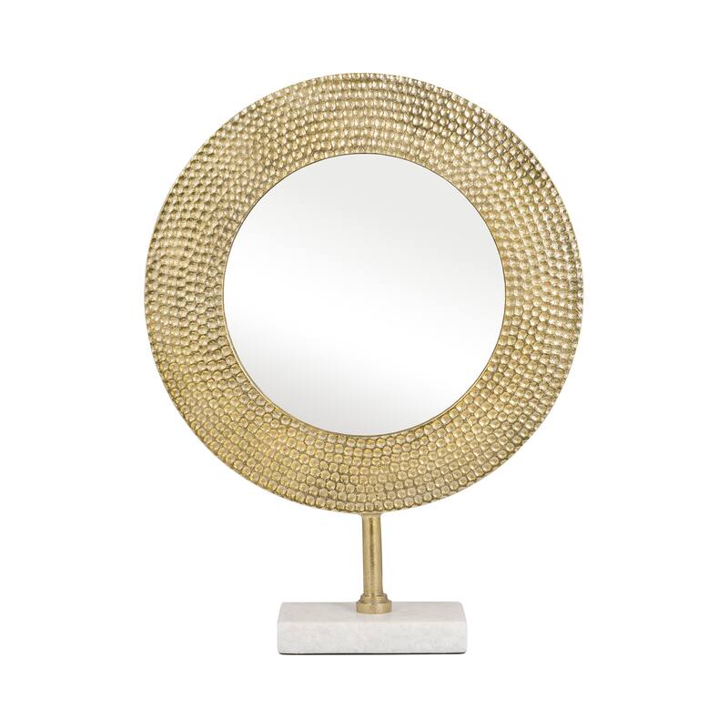Sagebrook Home Metallic Metal Round Hammered Mirror On Stand Decor