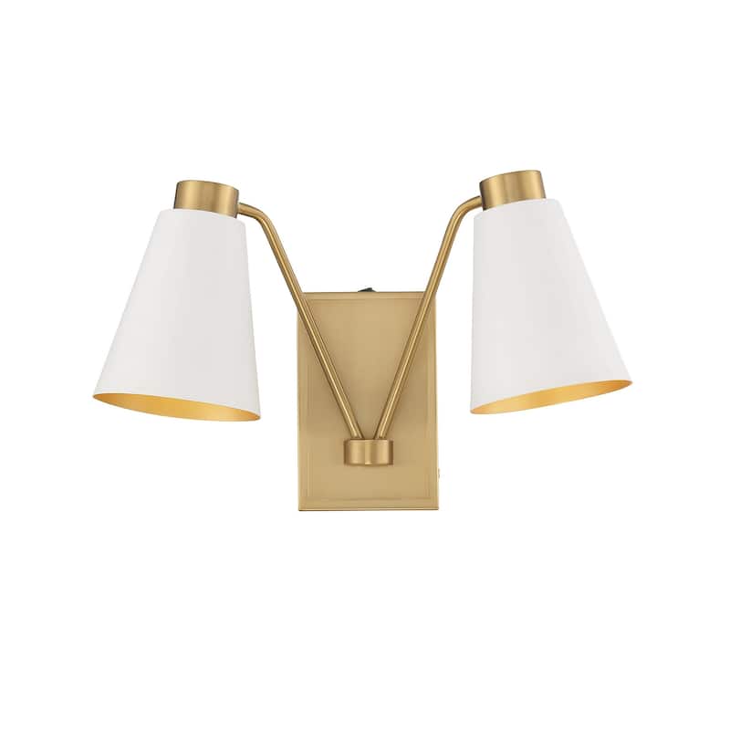 Meridian M90076 2 Light 11" Tall Wall Sconce - White / Natural Brass