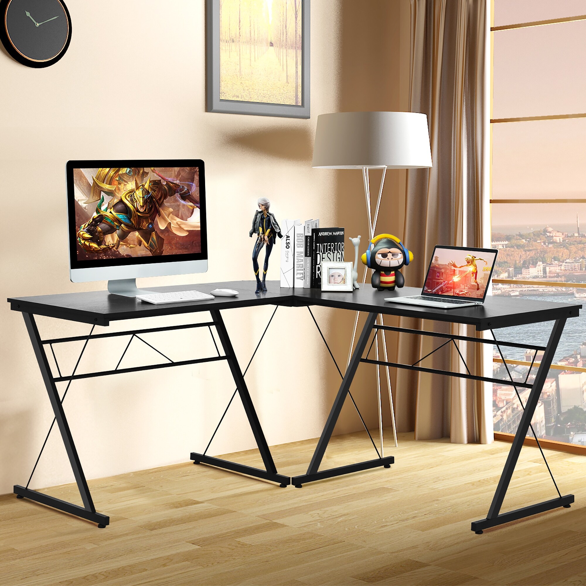 Costway 59 L Shaped Computer Table Study Workstation Home Office