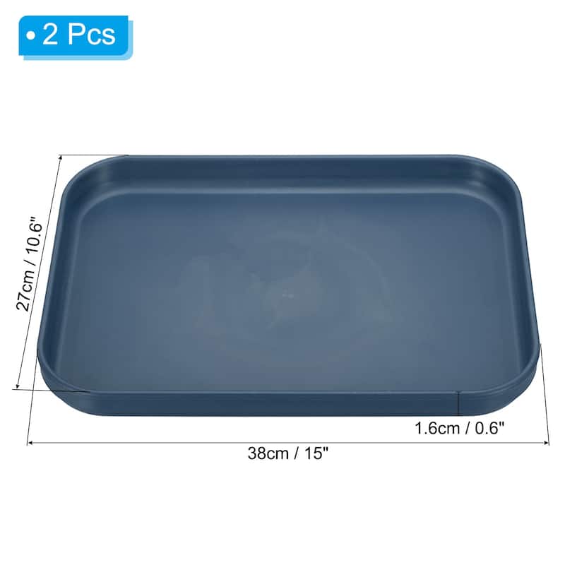 2Pcs Plastic Fast Food Serving Tray 15" x 10.6", Serving Platter - 15" x 10.6" - Dark Blue