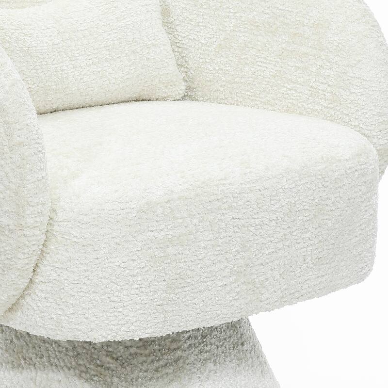 Upholstered Cream Cashmere Club Swivel Chair with Upholstered Cream Wood Base and Pillow - 29.92" H x 27.17" W x 25.59" D