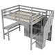 preview thumbnail 9 of 7, Full Size Loft Bed with L-Shaped Desk and Drawers, Cabinet and Storage Staircase, Gray